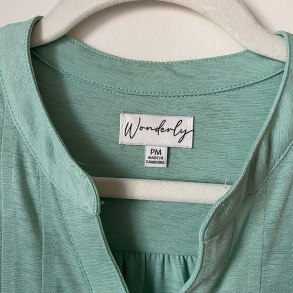 Wonderly Mint Green Pintuck Pleated Long Sleeve Blouse Size PM - Picture 6 of 9